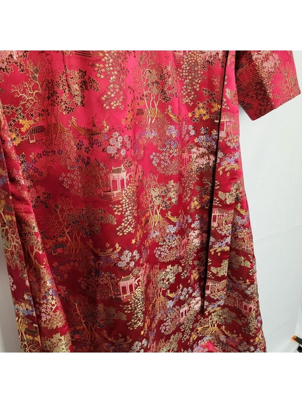 Vintage Kimono Robe Red Brocade Robe #3003 - Picture 6 of 14